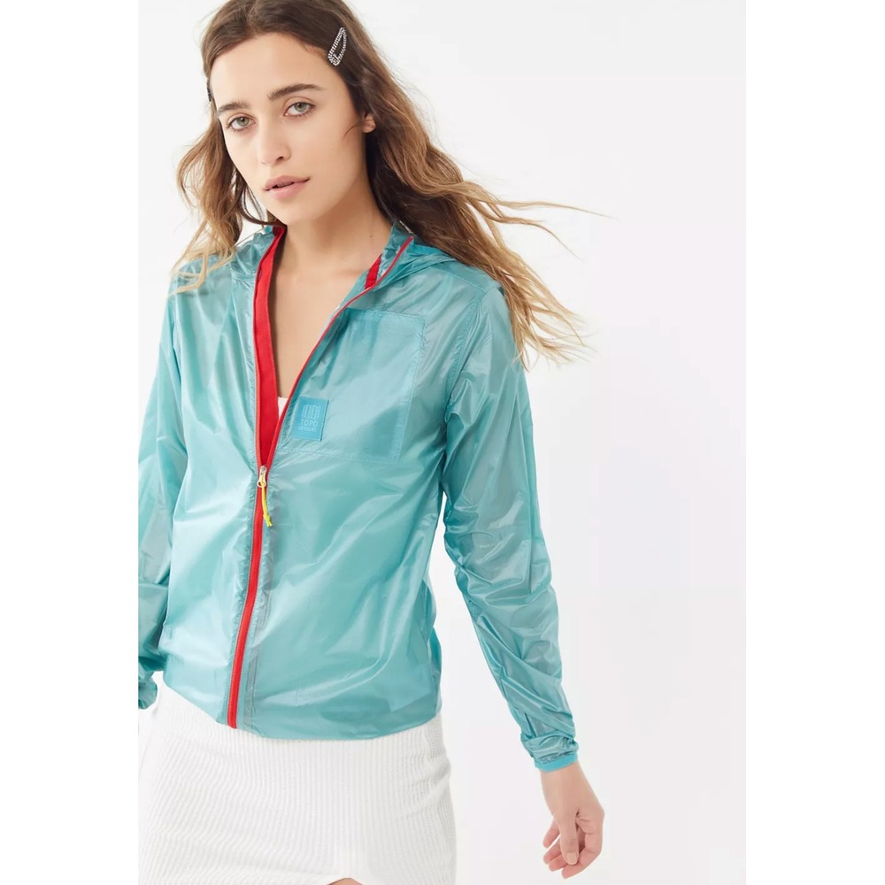 Topo Designs Womens Ultralight Wind Jacket Teal Blue Zip Hooded Small